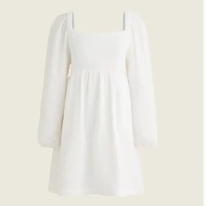 NWT J. Crew Square Neck Soft Cotton Gauze Dress, Long Sleeve in White SZ…